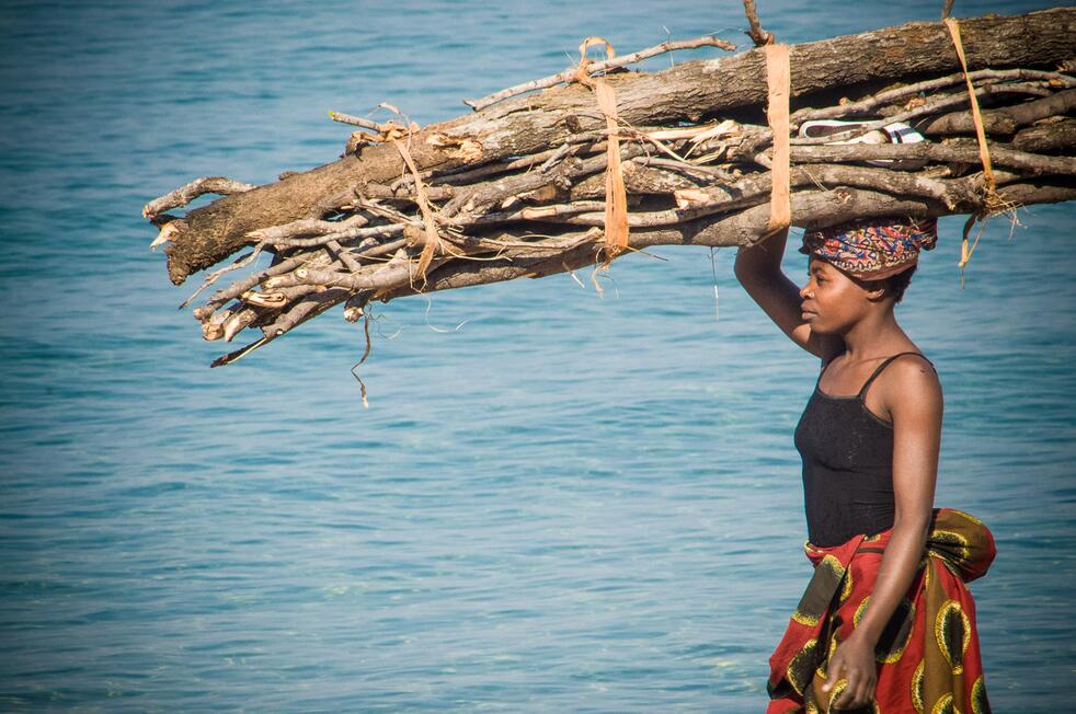 Woman carries firewood in Meponda, Mozambique